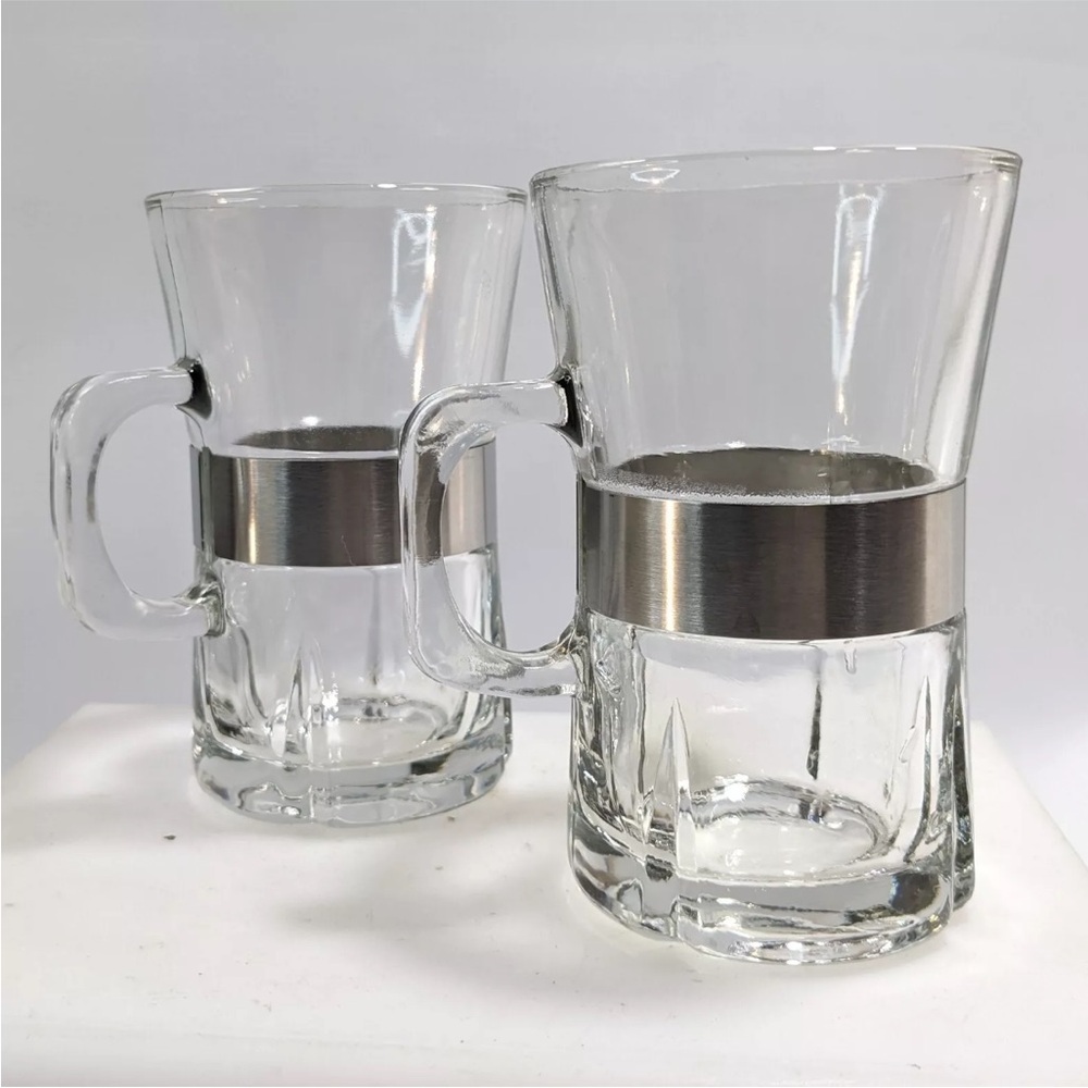 2 Vintage Mid Century Scandanavian Modern Danish Banded Glass Mugs